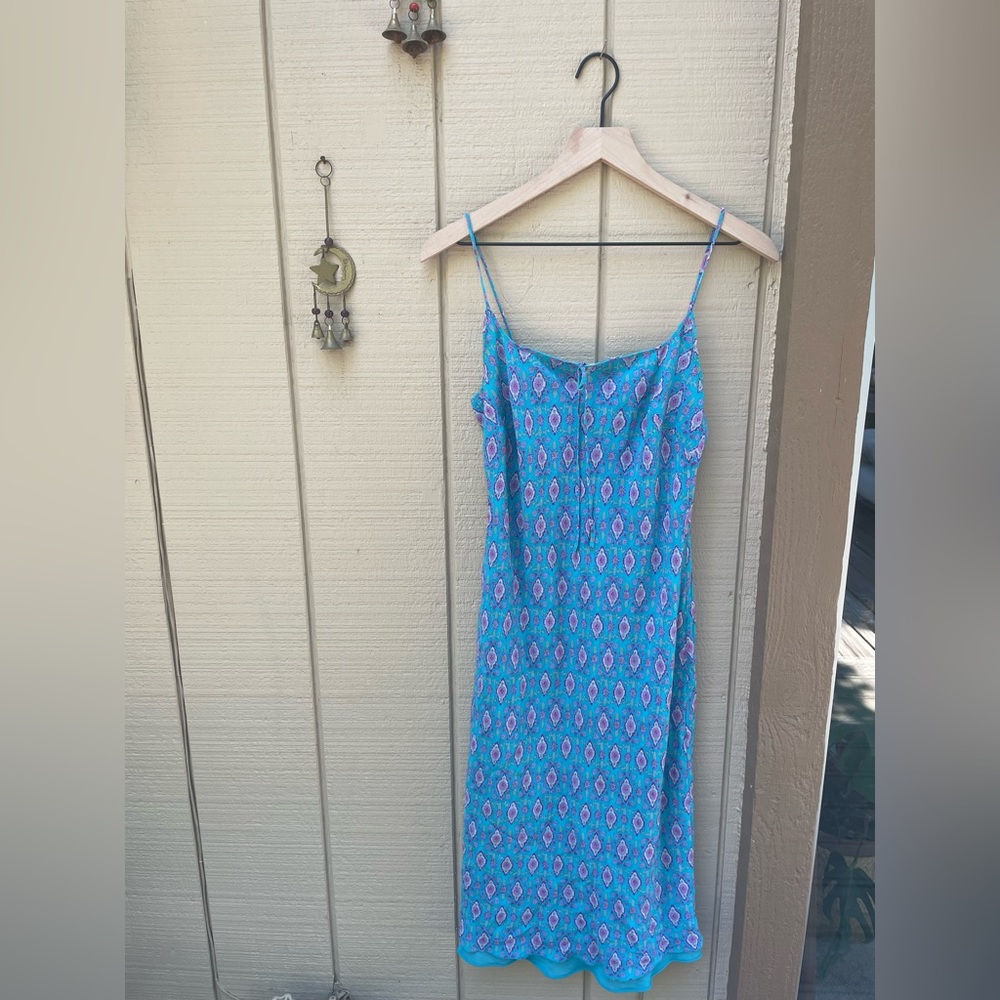 Ann Taylor Teal Silk Slip Paisley Midi Dress 2000s 90s